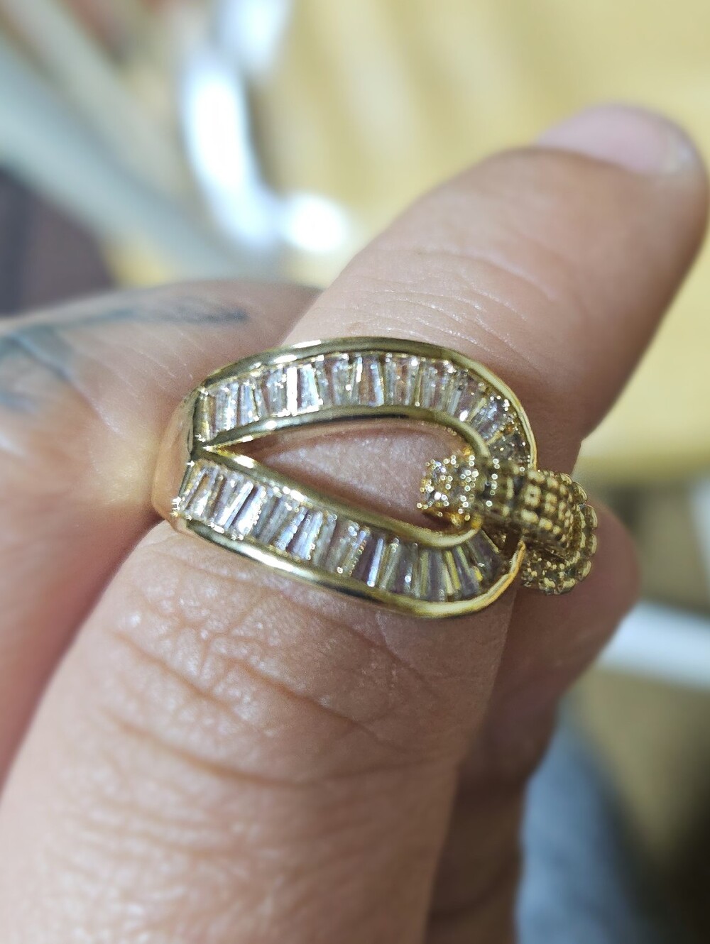 18k Gold Filled Ring With Clear Crystal Belt Ring